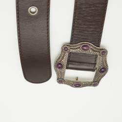 Pre Owned حزام غوتشي حلي مزين جلد بني داكن 65 سم