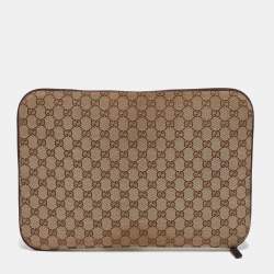 Gucci Beige/Brown GG Canvas and Leather Laptop Case