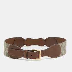 Pre Owned Gucci Brown/Beige GG Supreme Canvas and Leather Horsebit Belt 75CM