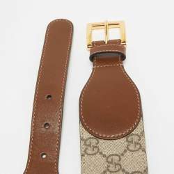 Pre Owned Gucci Brown/Beige GG Supreme Canvas and Leather Horsebit Belt 75CM