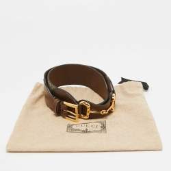 Pre Owned Gucci Brown/Beige GG Supreme Canvas and Leather Horsebit Belt 75CM