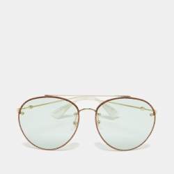 Pre Owned Gucci Light Green/Gold Tone GG0351S Glitter Aviator Sunglasses