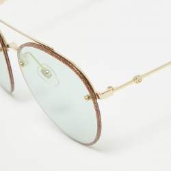 Pre Owned Gucci Light Green/Gold Tone GG0351S Glitter Aviator Sunglasses