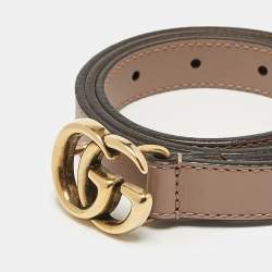Pre Owned Gucci Beige Leather GG Marmont Slim Belt 75CM
