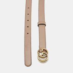 Pre Owned Gucci Beige Leather GG Marmont Slim Belt 75CM