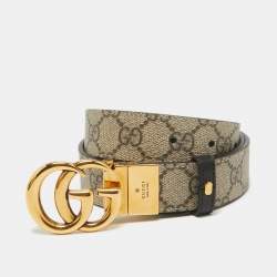 مملوكة مسبقًا Gucci Beige/Black GG Supreme Canvas and Leather GG Marmont Reversible Belt 75CM