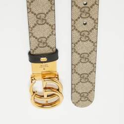 مملوكة مسبقًا Gucci Beige/Black GG Supreme Canvas and Leather GG Marmont Reversible Belt 75CM