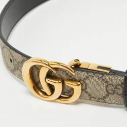 مملوكة مسبقًا Gucci Beige/Black GG Supreme Canvas and Leather GG Marmont Reversible Belt 75CM
