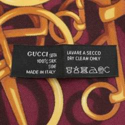 Pre Owned Gucci Burgundy Silk Horsebit Square Scarf