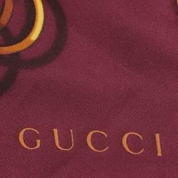 Pre Owned Gucci Burgundy Silk Horsebit Square Scarf
