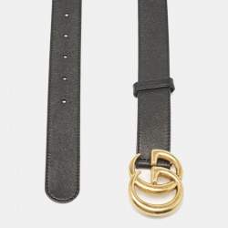 Pre Owned Gucci Black Leather GG Marmont Buckle Belt 90CM