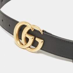 Pre Owned Gucci Black Leather GG Marmont Buckle Belt 90CM