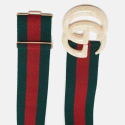 Gucci Green/Red Web Elastic Plexiglass GG Marmont Buckle Belt 85CM