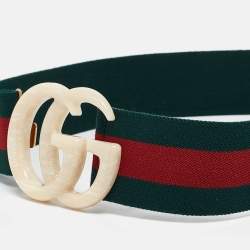 Gucci Green/Red Web Elastic Plexiglass GG Marmont Buckle Belt 85CM