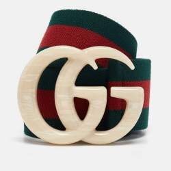 Gucci Green/Red Web Elastic Plexiglass GG Marmont Buckle Belt 85CM