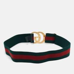 Gucci Green/Red Web Elastic Plexiglass GG Marmont Buckle Belt 85CM