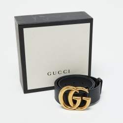Pre Owned Gucci Black Leather GG Marmont Buckle Belt 80CM