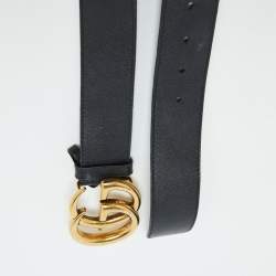 Pre Owned Gucci Black Leather GG Marmont Buckle Belt 80CM