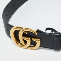 Pre Owned Gucci Black Leather GG Marmont Buckle Belt 80CM