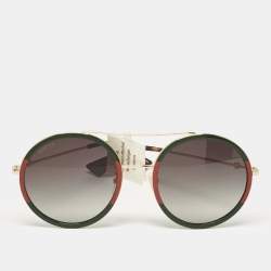 Gucci Gold Tone/Green Gradient GG0061S Web Round Sunglasses