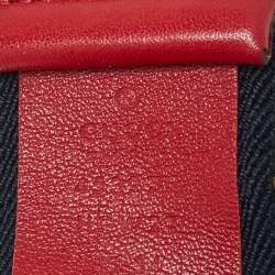 Pre Owned Gucci Navy Blue/Red Web Elastic Fabric Queen Margaret Bee Belt 85CM