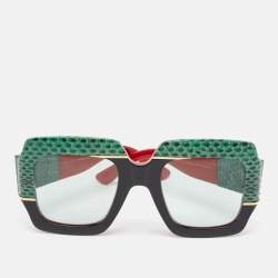 Gucci Green/Black Snakeskin GG0484S Interlocking G Oversized Sunglasses