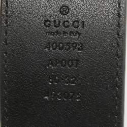 Pre Owned Gucci Black Leather GG Marmont Buckle Belt 80CM