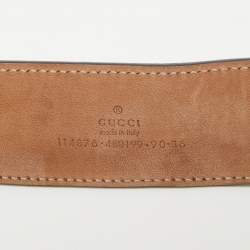 Pre Owned Gucci Beige/Red GG Supreme Canvas Interlocking G Buckle Belt 90CM