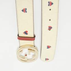 Pre Owned Gucci Beige/Red GG Supreme Canvas Interlocking G Buckle Belt 90CM