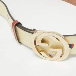 Pre Owned Gucci Beige/Red GG Supreme Canvas Interlocking G Buckle Belt 90CM