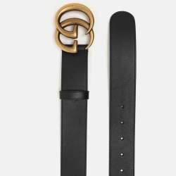 Gucci Black Leather GG Marmont Buckle Belt 95CM