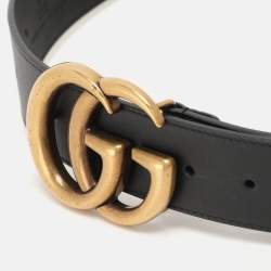 Gucci Black Leather GG Marmont Buckle Belt 95CM