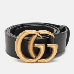 Gucci Black Leather GG Marmont Buckle Belt 95CM