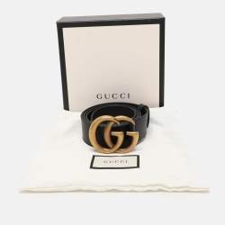 Gucci Black Leather GG Marmont Buckle Belt 95CM