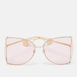 Pre Owned Gucci Pink GG0252S Pearl Embellished Oversized Sunglasses