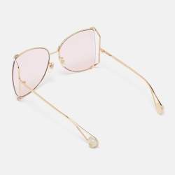 Pre Owned Gucci Pink GG0252S Pearl Embellished Oversized Sunglasses