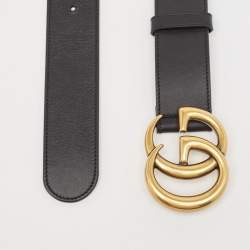 مملوكة مسبقًا Gucci Black Leather GG Marmont Buckle Belt 70CM