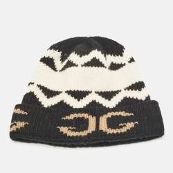 Gucci Black/White GG Wool Rib Knit Beanie L