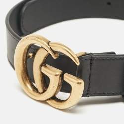 Gucci Black Leather GG Marmont Buckle Belt 70CM