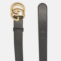 Gucci Black Leather GG Marmont Buckle Belt 70CM