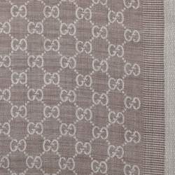 Pre Owned Gucci Beige GG Knitted Wool/Silk Blend Fringed Scarf