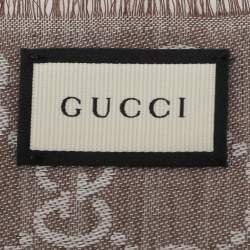 Pre Owned Gucci Beige GG Knitted Wool/Silk Blend Fringed Scarf