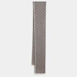 Pre Owned Gucci Beige GG Knitted Wool/Silk Blend Fringed Scarf