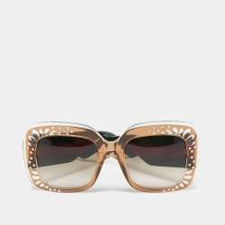 Pre Owned Gucci Brown Gradient GG3862/S Crystals Web Oversized Sunglasses
