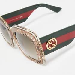 Pre Owned Gucci Brown Gradient GG3862/S Crystals Web Oversized Sunglasses