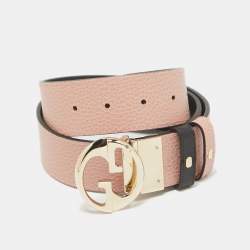 Pre Owned Gucci Black/Pink Leather 1973 Reversible Belt 80 CM
