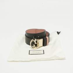 Pre Owned Gucci Black/Pink Leather 1973 Reversible Belt 80 CM