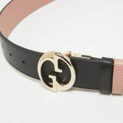 Pre Owned Gucci Black/Pink Leather 1973 Reversible Belt 80 CM