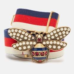 Pre Owned Gucci Multicolor Web Canvas Queen Margaret Bee Belt 80CM