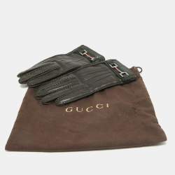 Gucci Brown Leather Web Horsebit Gloves Size 7